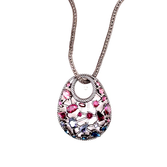 Brighton Jewelry - Brighton One Love Multi-Color Crystal Teardrop Pendant Mesh Necklace 18-20in